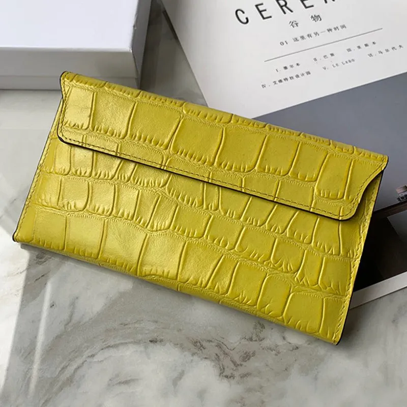 Cute Women Rose Pink Vegan Leather Long Wallet Crocodile Pattern Card Holder Clutch Wallet For Women