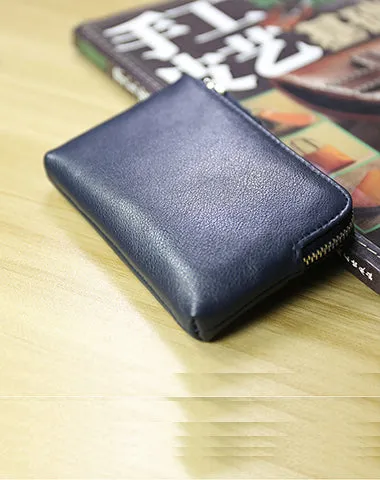 Cute Women Slim Black Leather Mini Zip Coin Wallet Billfold Small Zip Change Wallet For Women