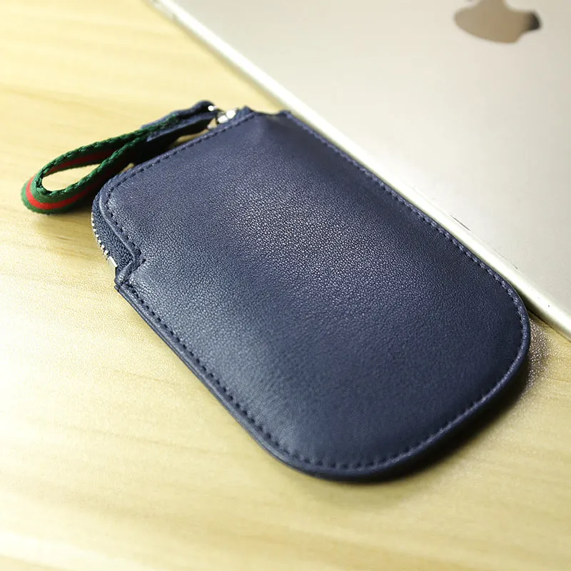 Cute Women Slim Black Leather Mini Zip Coin Wallet Small Zip Change Wallet For Women