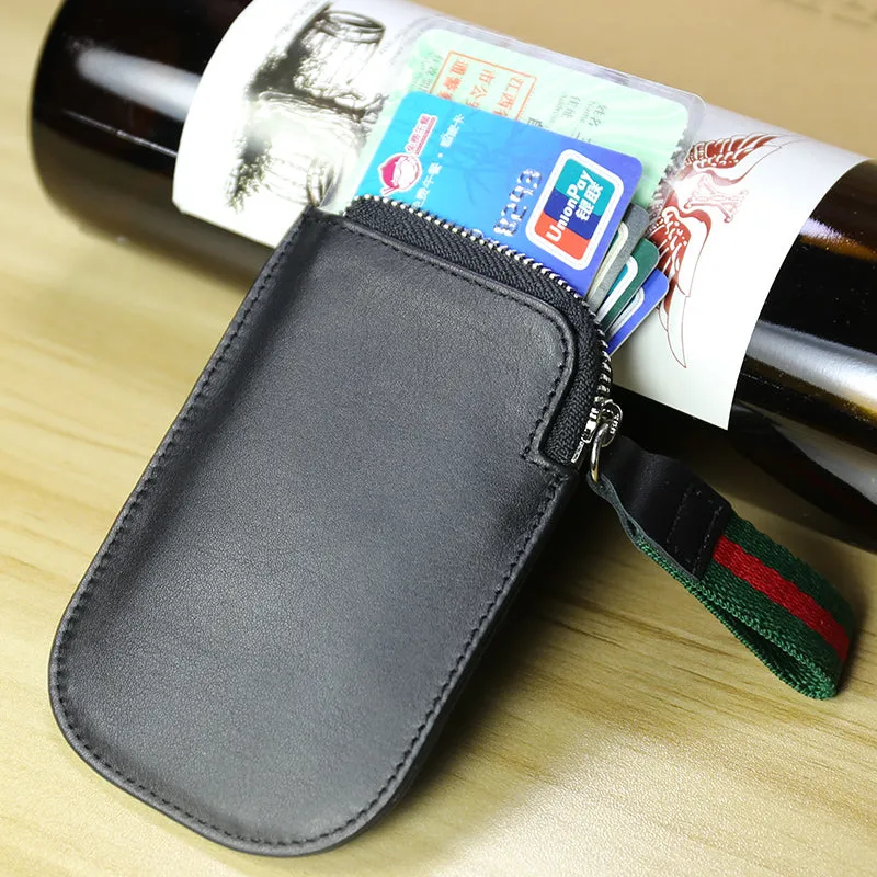 Cute Women Slim Black Leather Mini Zip Coin Wallet Small Zip Change Wallet For Women