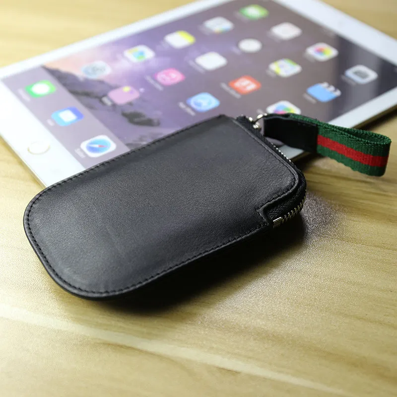 Cute Women Slim Black Leather Mini Zip Coin Wallet Small Zip Change Wallet For Women