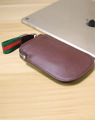 Cute Women Slim Black Leather Mini Zip Coin Wallet Small Zip Change Wallet For Women