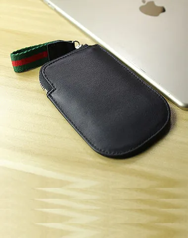 Cute Women Slim Black Leather Mini Zip Coin Wallet Small Zip Change Wallet For Women
