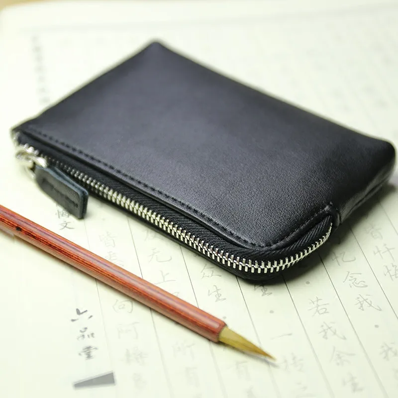 Cute Women Slim Green Leather Mini Zip Coin Wallet Billfold Small Zip Change Wallet For Women