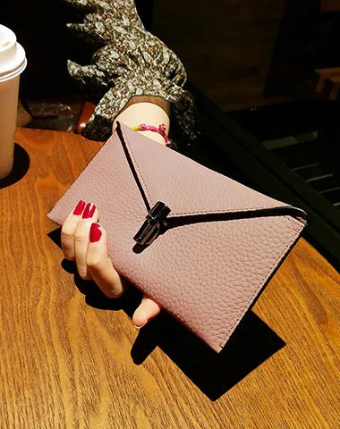 Cute Womens Black Leather Envelope Wallet Slim Clutch Purse Checkbook Long Wallet for Women