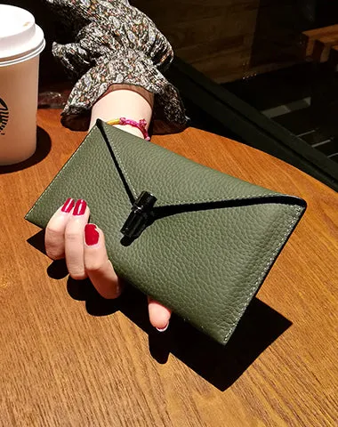 Cute Womens Black Leather Envelope Wallet Slim Clutch Purse Checkbook Long Wallet for Women