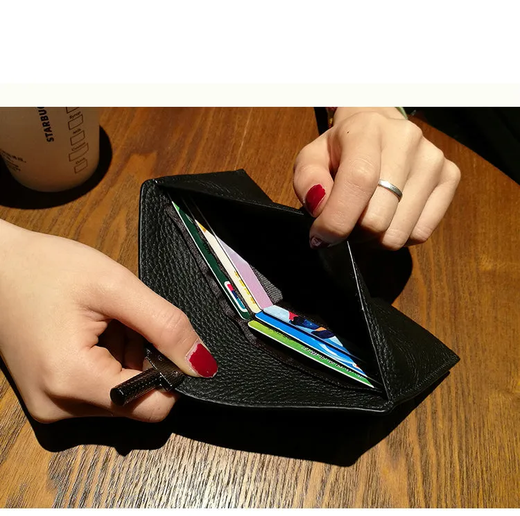 Cute Womens Black Leather Envelope Wallet Slim Clutch Purse Checkbook Long Wallet for Women