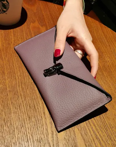 Cute Womens Black Leather Envelope Wallet Slim Clutch Purse Checkbook Long Wallet for Women