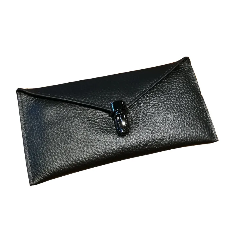 Cute Womens Black Leather Envelope Wallet Slim Clutch Purse Checkbook Long Wallet for Women