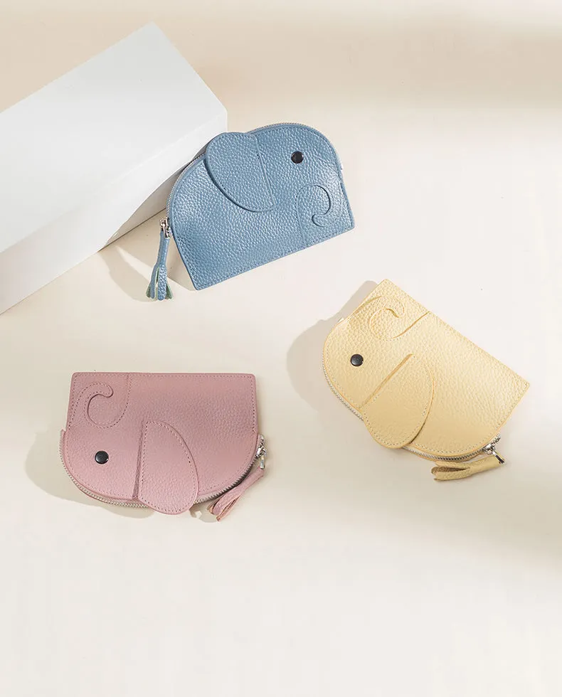 Cutest Women Blue Leather Elephant Small Zipper Wallet Keychain with Wallet Change Wallet For Women