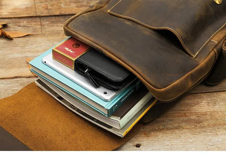 Dark Brown Cool Mens 15 inches Leather Computer Backpacks Travel Backpacks Laptop Backpack for men