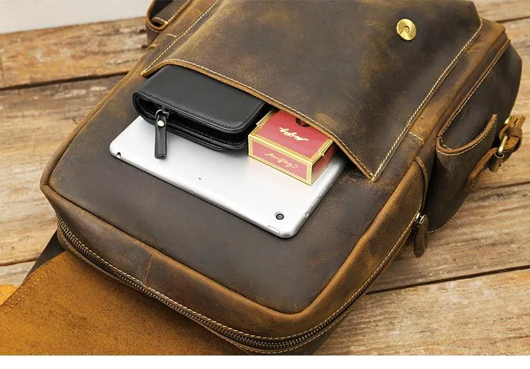 Dark Brown Cool Mens 15 inches Leather Computer Backpacks Travel Backpacks Laptop Backpack for men