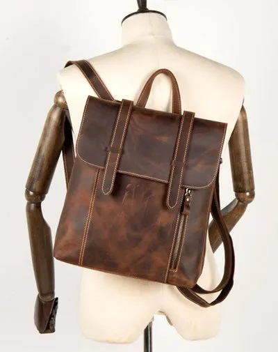 Dark Brown Fashion Mens Leather 13-inch Computer Backpack Brown Travel Backpacks School Backpacks for men