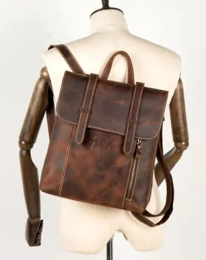 Dark Brown Fashion Mens Leather 13-inch Computer Backpack Brown Travel Backpacks School Backpacks for men