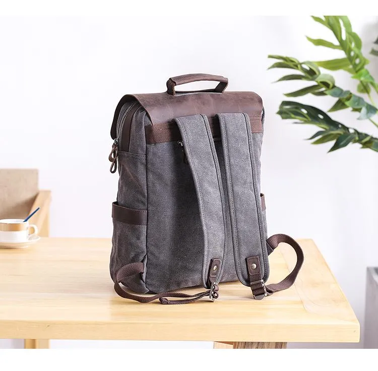 Dark Gray Waxed Canvas Mens Large 15'' Laptop Backpack College Backpack Hiking Backpack for Men