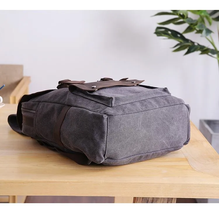 Dark Gray Waxed Canvas Mens Large 15'' Laptop Backpack College Backpack Hiking Backpack for Men