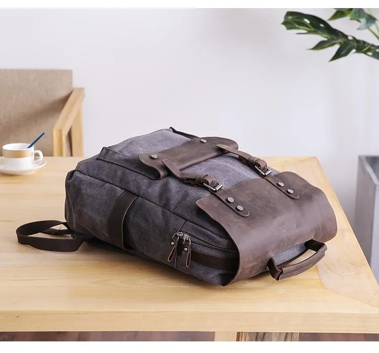 Dark Gray Waxed Canvas Mens Large 15'' Laptop Backpack College Backpack Hiking Backpack for Men