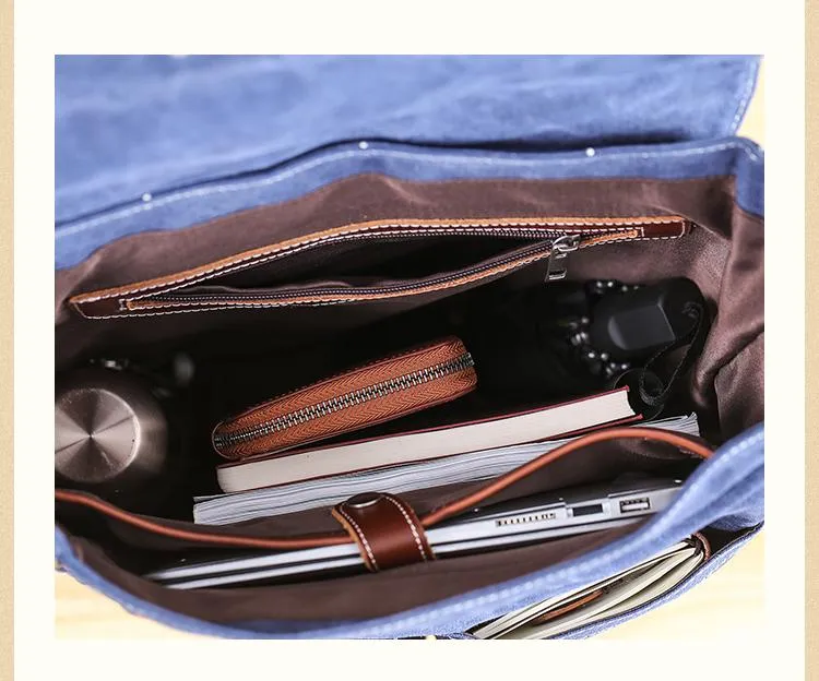Denim Blue Waxed Canvas Mens Large 14'' Laptop Backpack College Backpack Hiking Backpack for Men