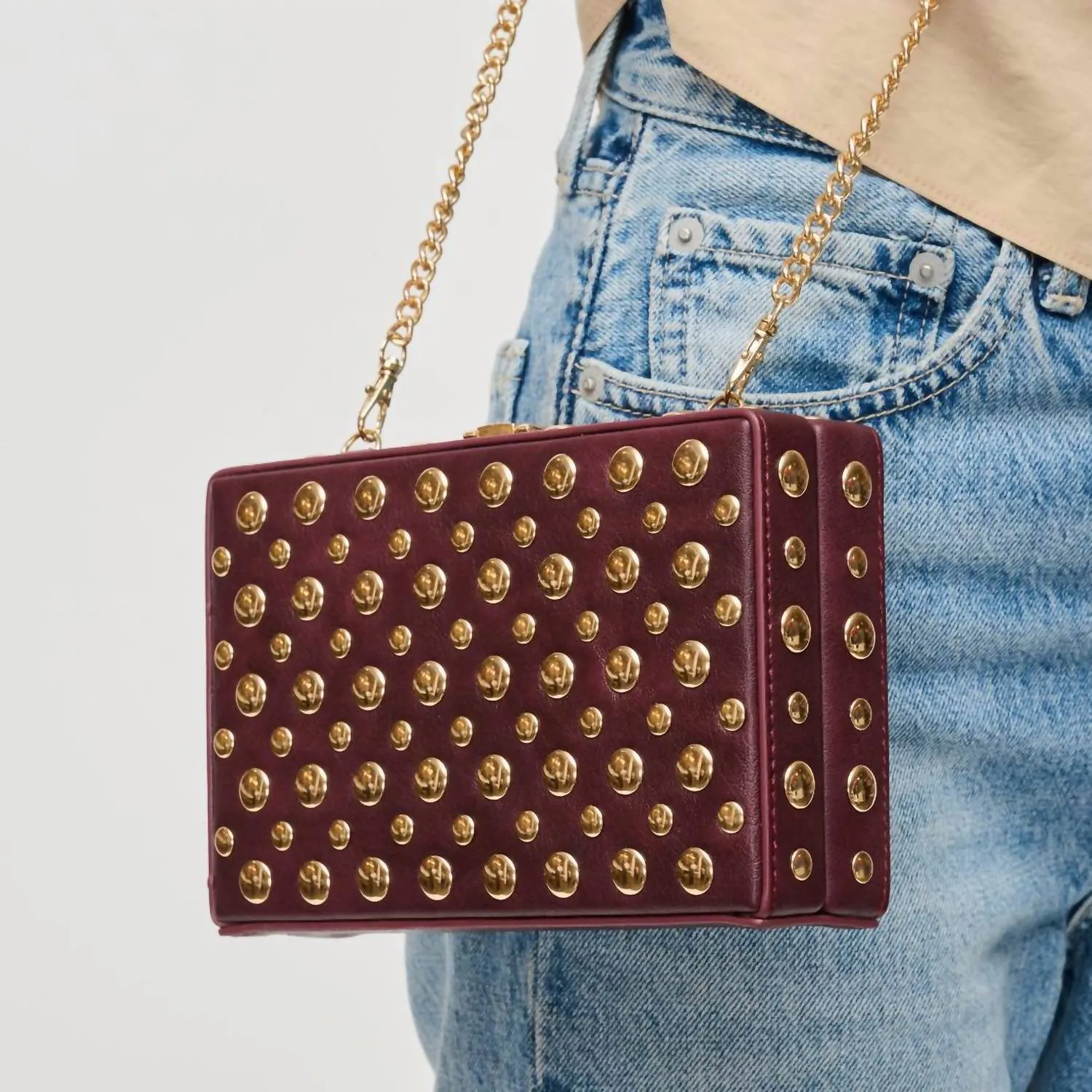 Desi Stud Clutch Bag In Burgundy