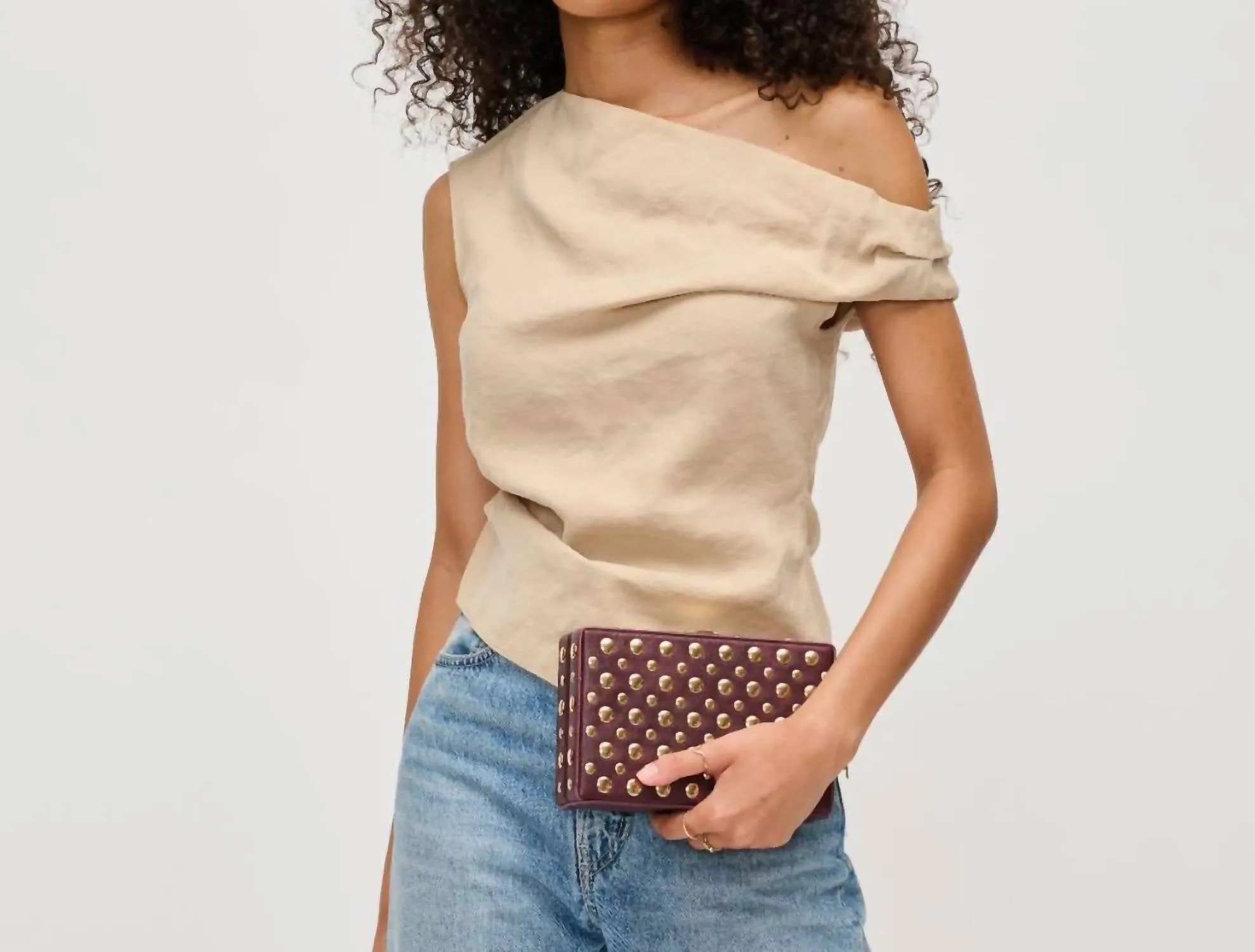 Desi Stud Clutch Bag In Burgundy