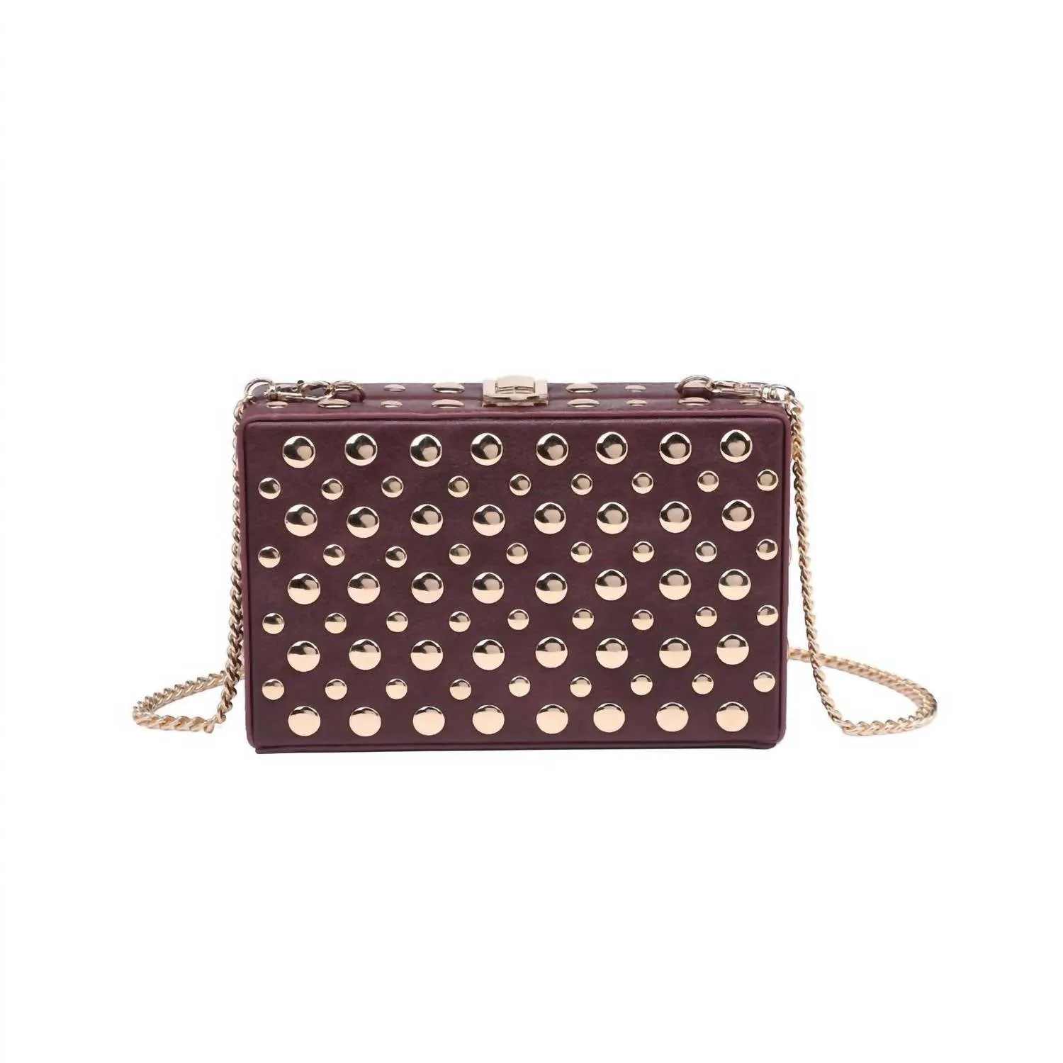 Desi Stud Clutch Bag In Burgundy