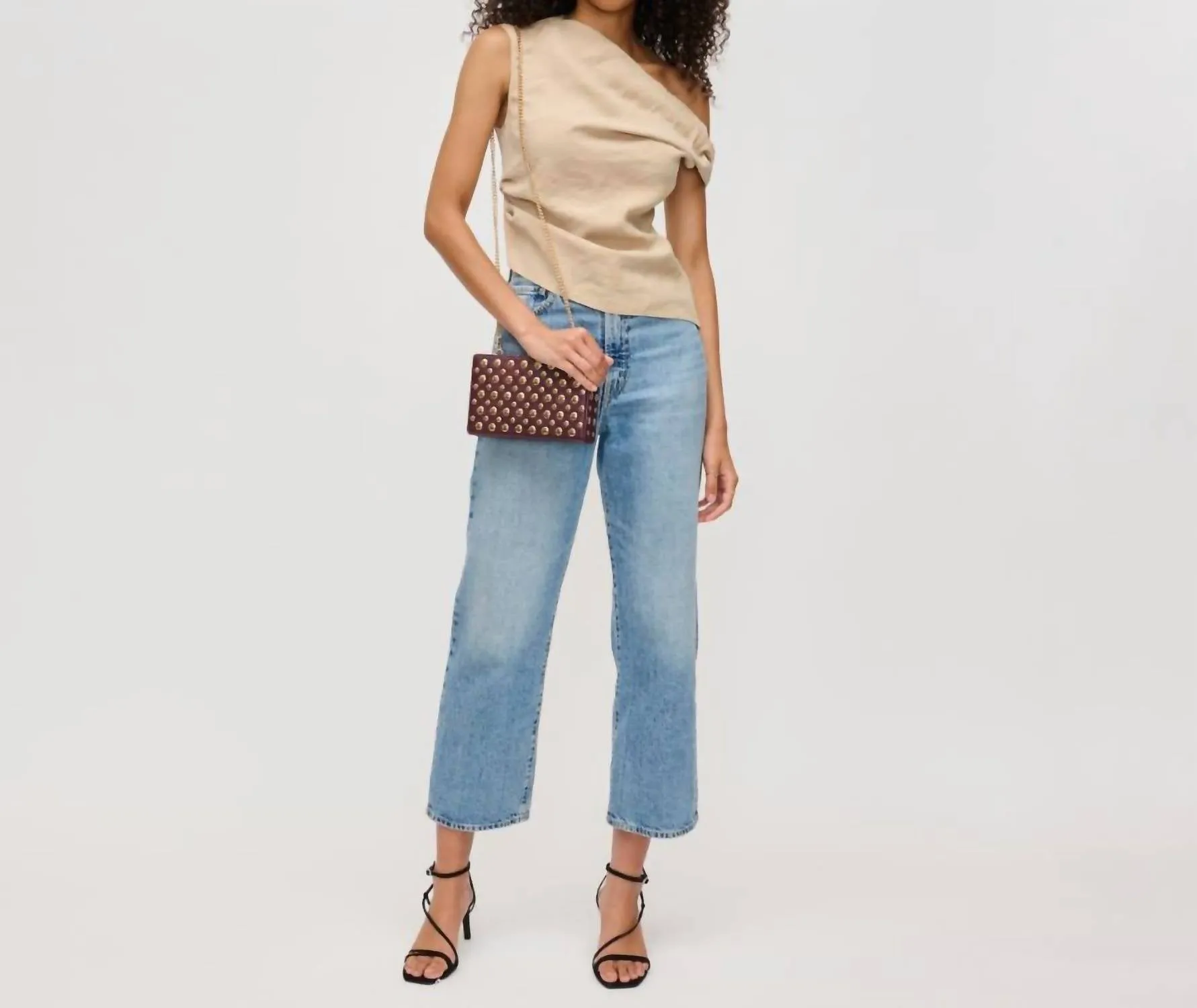 Desi Stud Clutch Bag In Burgundy