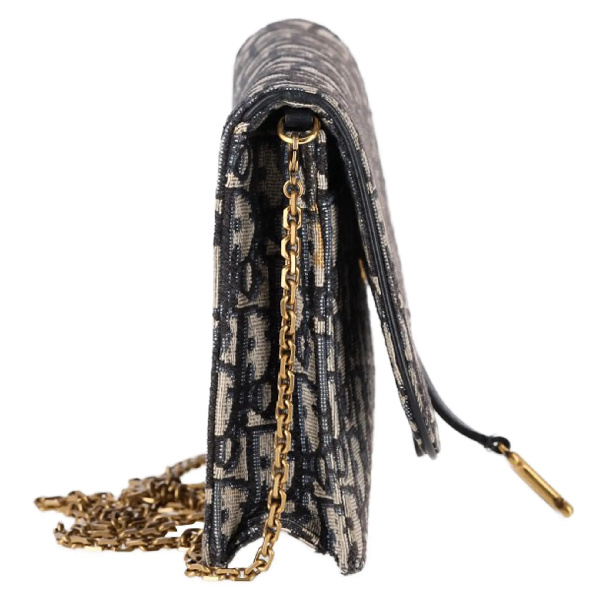 Dior Medium Saddle Pouch with Chain in Navy Blue Canvas