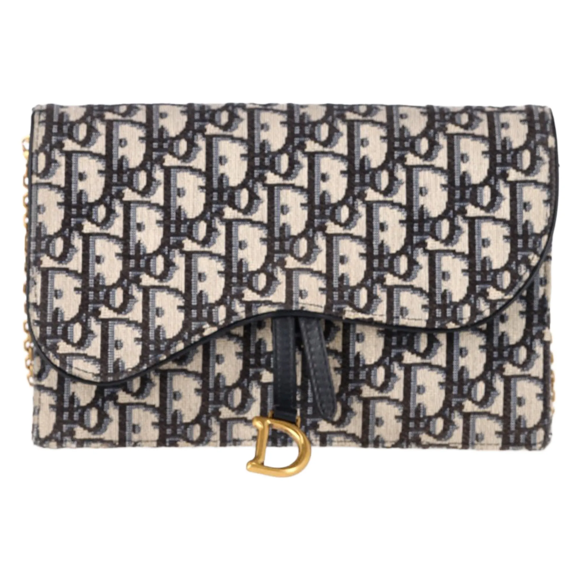 Dior Medium Saddle Pouch with Chain in Navy Blue Canvas