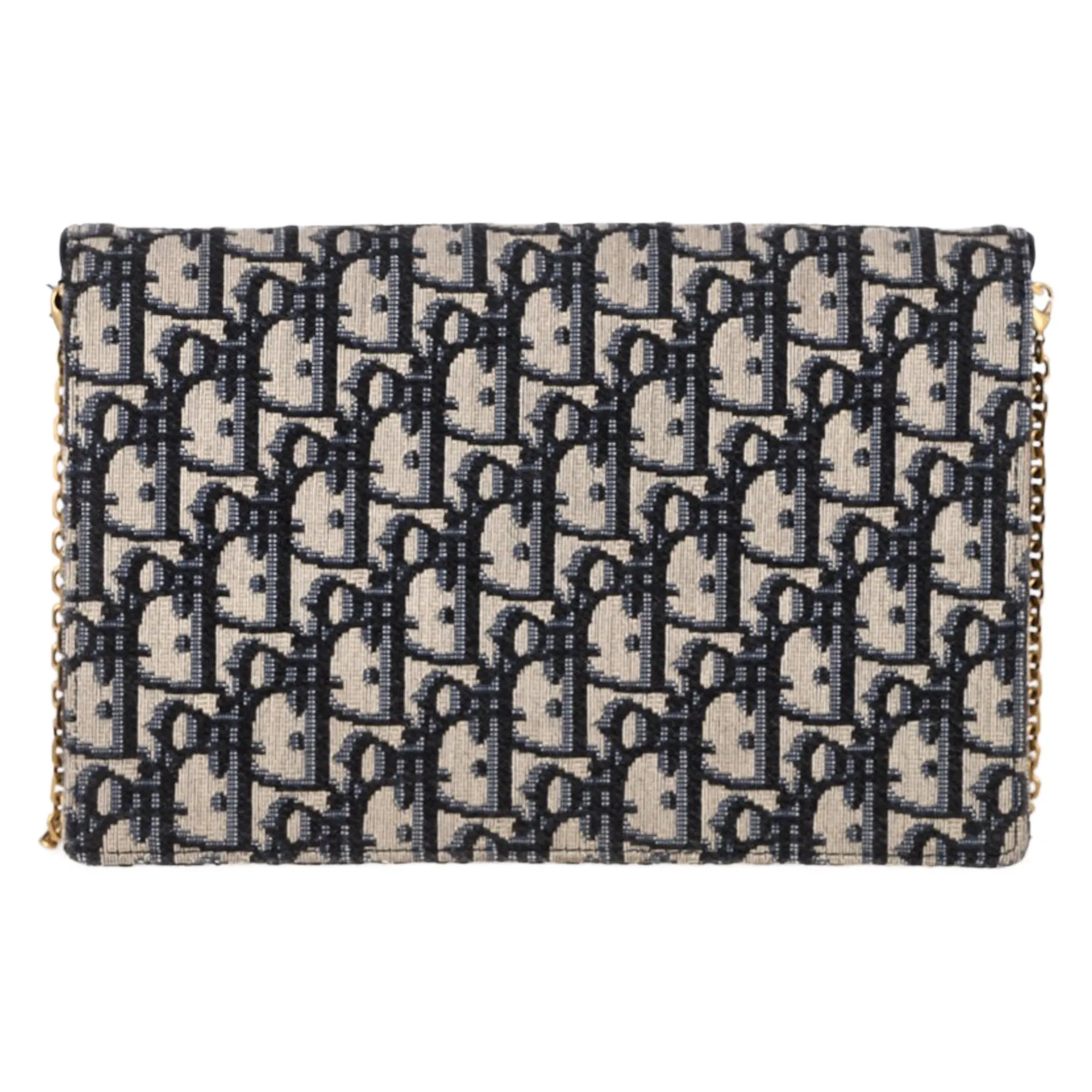 Dior Medium Saddle Pouch with Chain in Navy Blue Canvas
