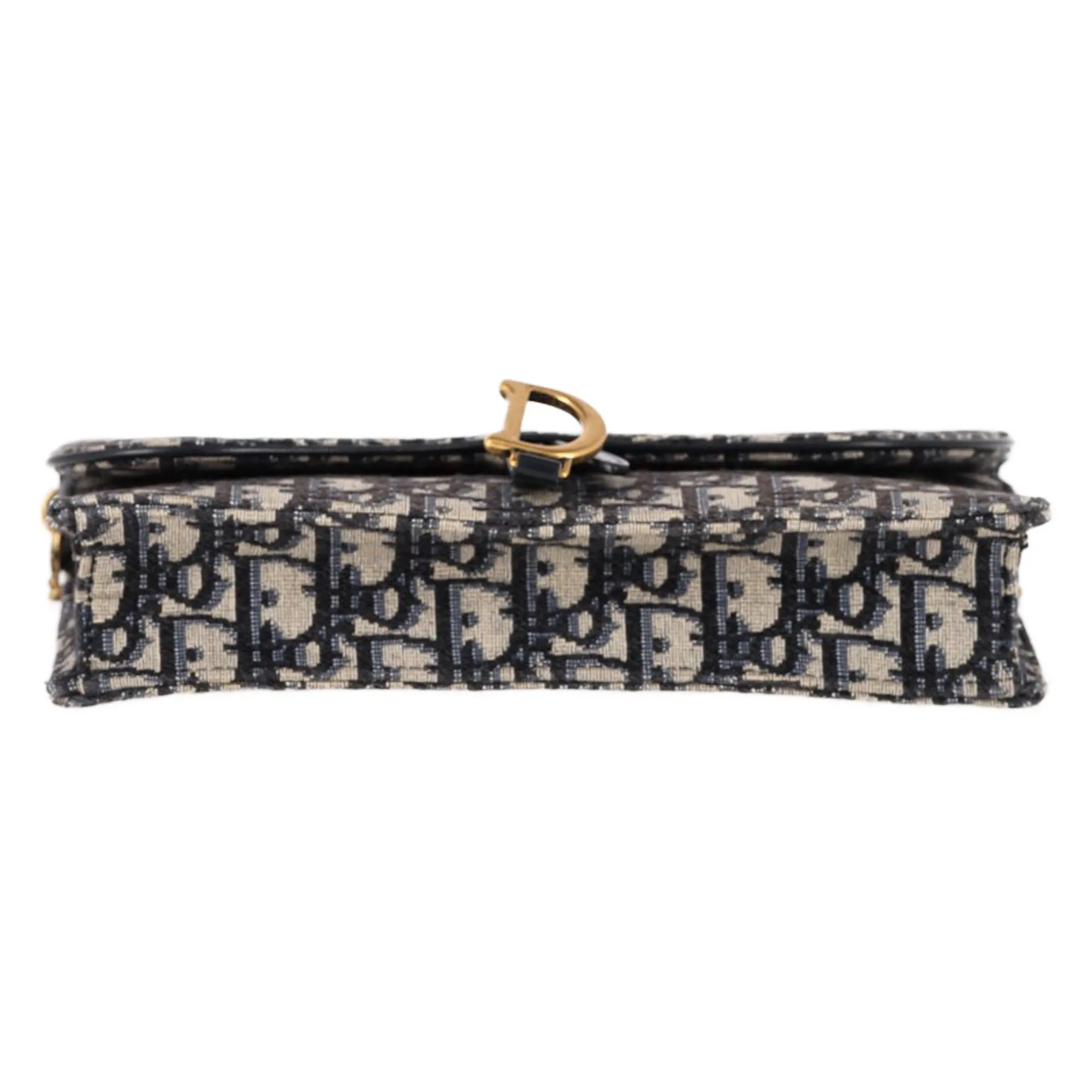 Dior Medium Saddle Pouch with Chain in Navy Blue Canvas
