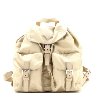 Double Front Pocket Backpack Re-Nylon with Leather Medium