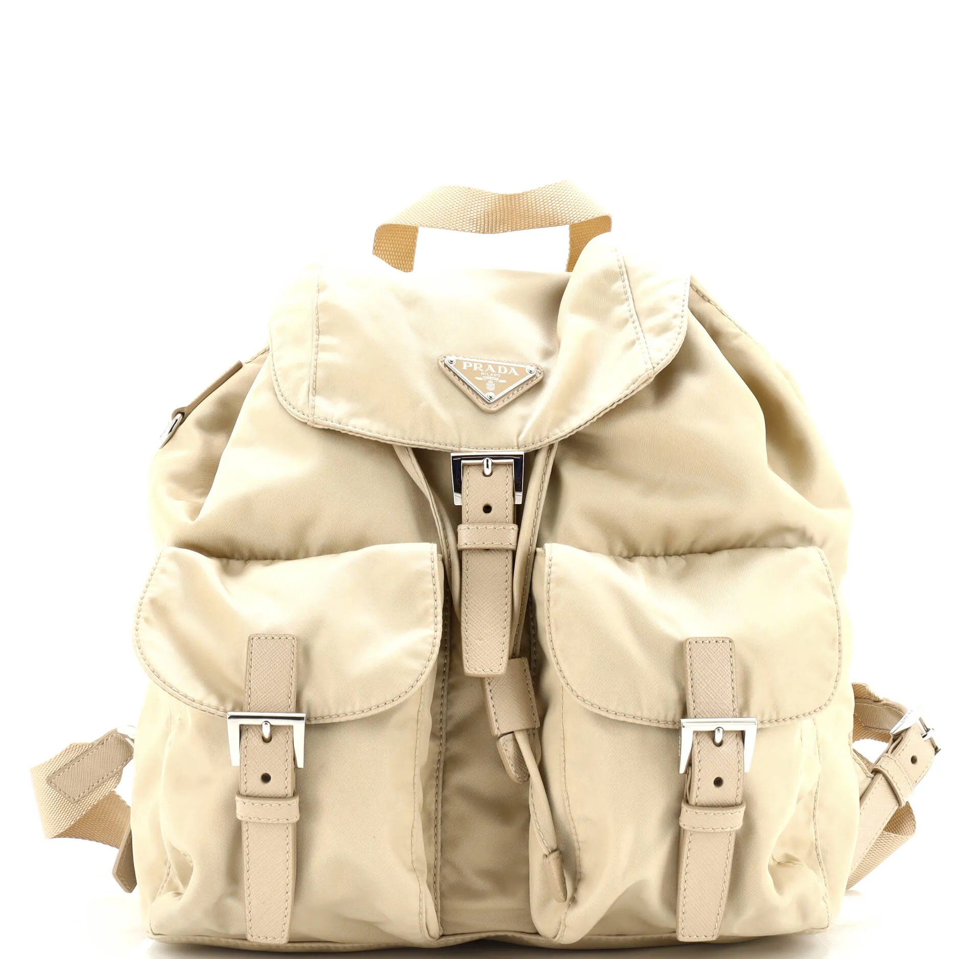 Double Front Pocket Backpack Re-Nylon with Leather Medium