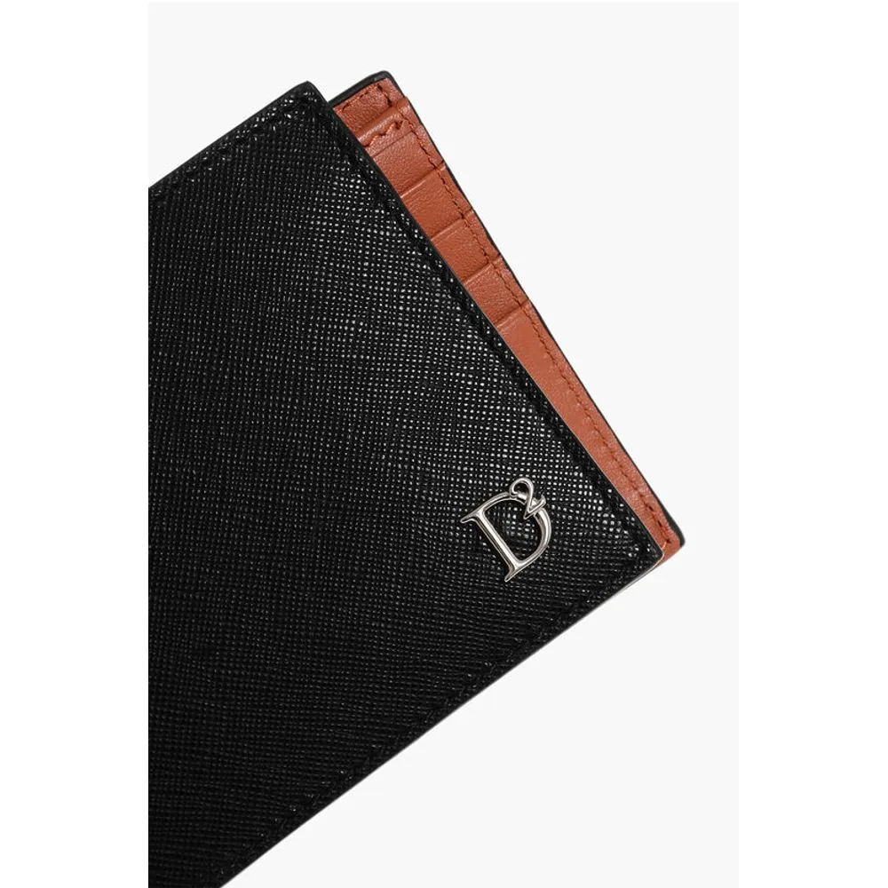 Dsquared Saffiano Leather D2 STATEMENT Wallet with Silver-Tone Detail