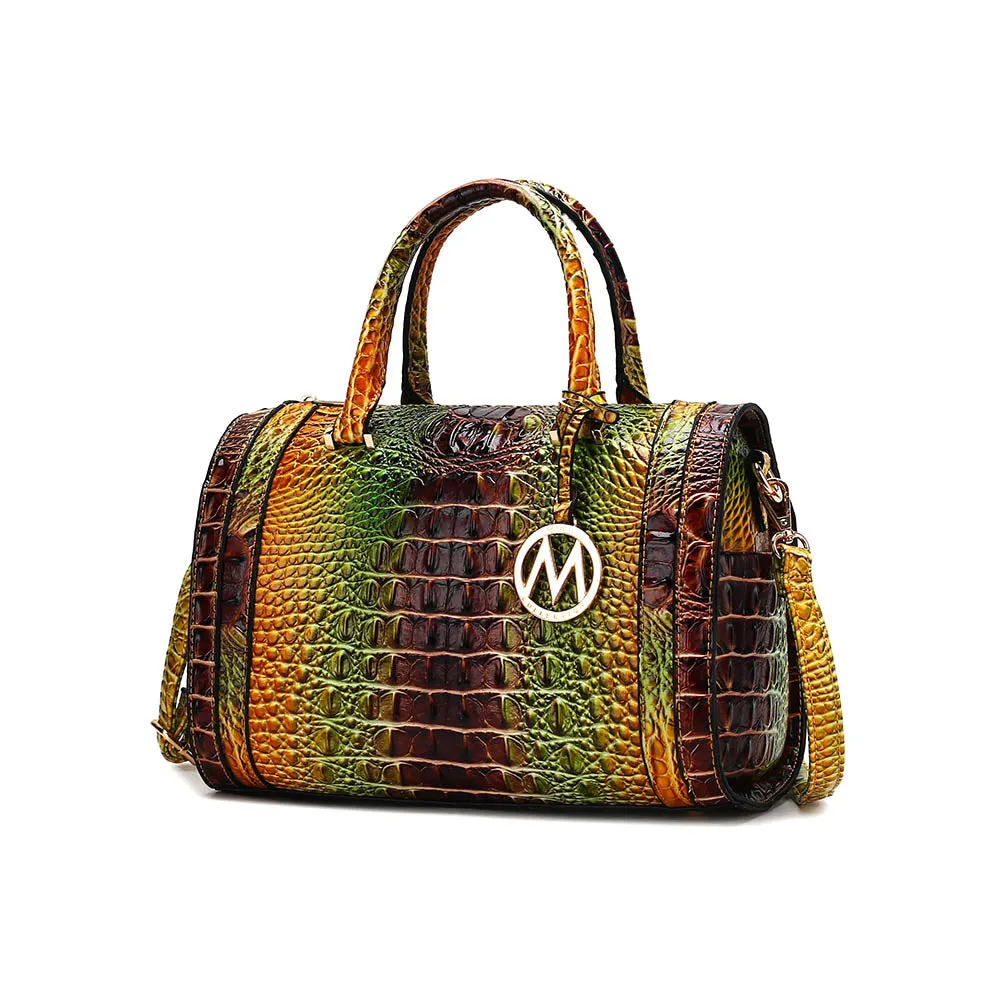 Eleanor Gradient Rainbow Faux Crocodile-Embossed Vegan Leather Womens Satchel by Mia K