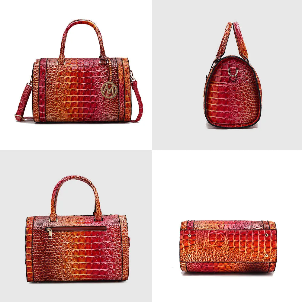Eleanor Gradient Rainbow Faux Crocodile-Embossed Vegan Leather Womens Satchel by Mia K