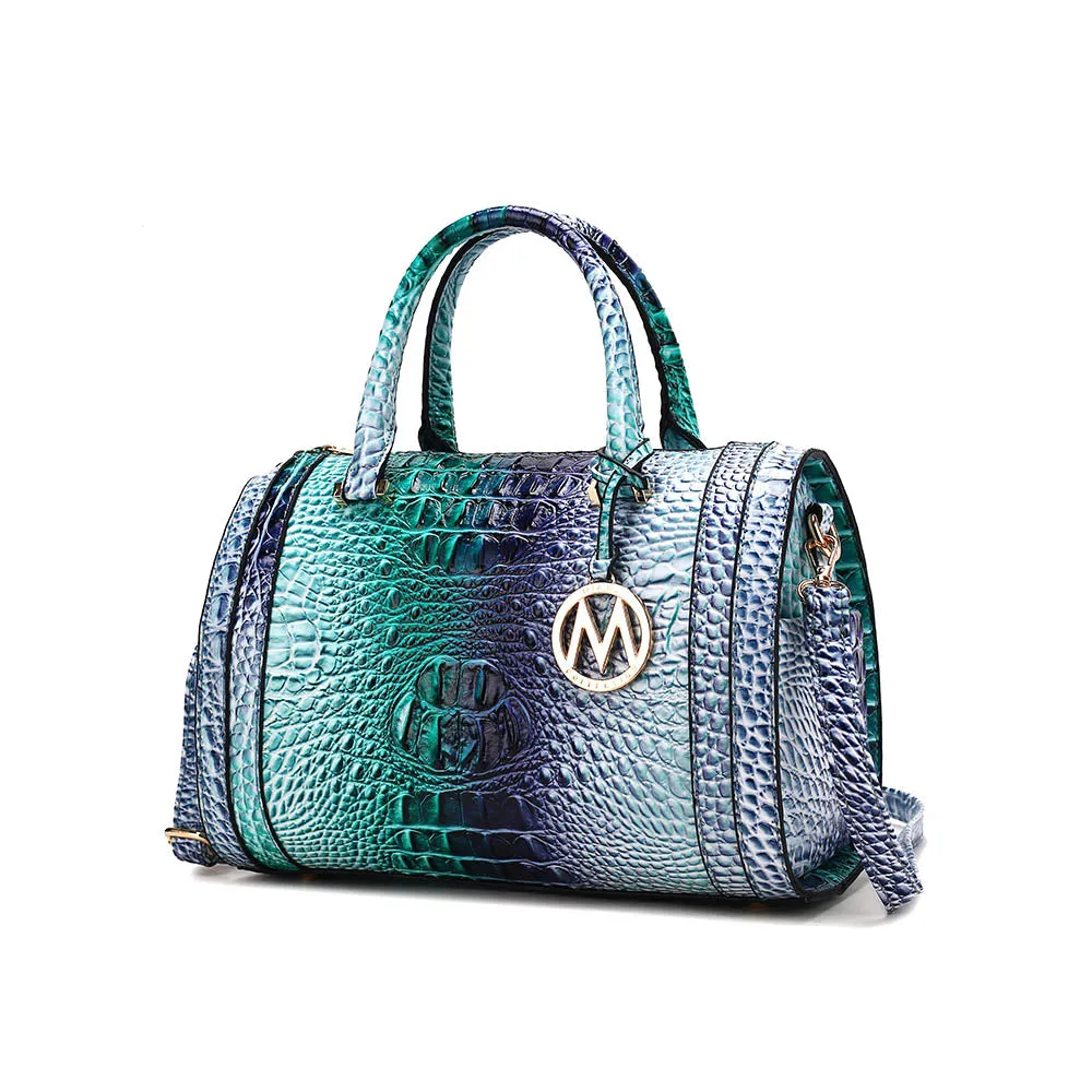 Eleanor Gradient Rainbow Faux Crocodile-Embossed Vegan Leather Womens Satchel by Mia K
