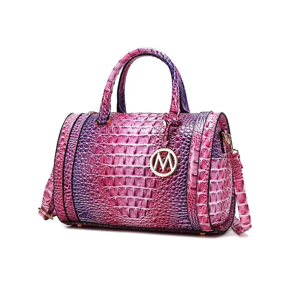 Eleanor Gradient Rainbow Faux Crocodile-Embossed Vegan Leather Womens Satchel by Mia K