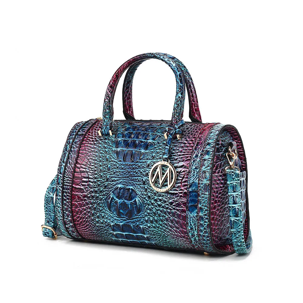 Eleanor Gradient Rainbow Faux Crocodile-Embossed Vegan Leather Womens Satchel by Mia K