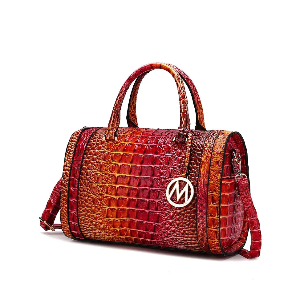 Eleanor Gradient Rainbow Faux Crocodile-Embossed Vegan Leather Womens Satchel by Mia K