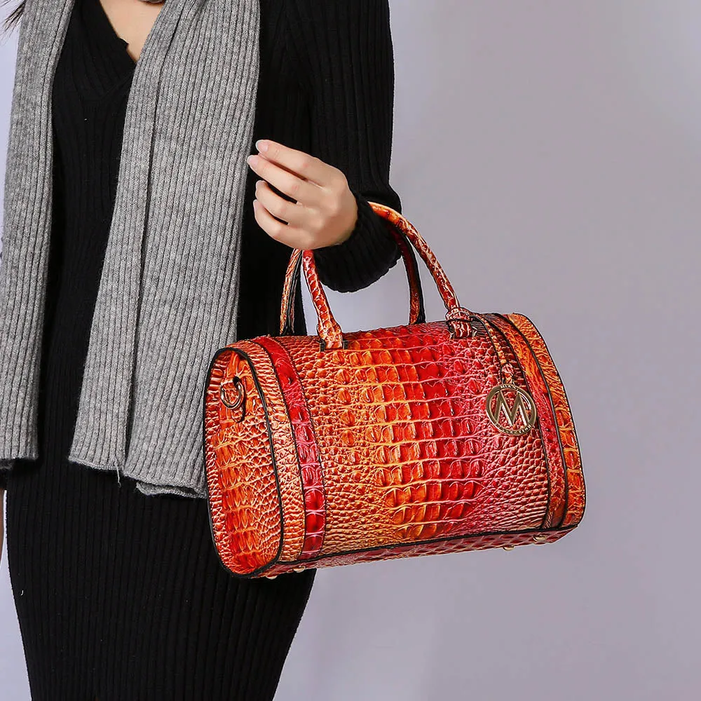 Eleanor Gradient Rainbow Faux Crocodile-Embossed Vegan Leather Womens Satchel by Mia K