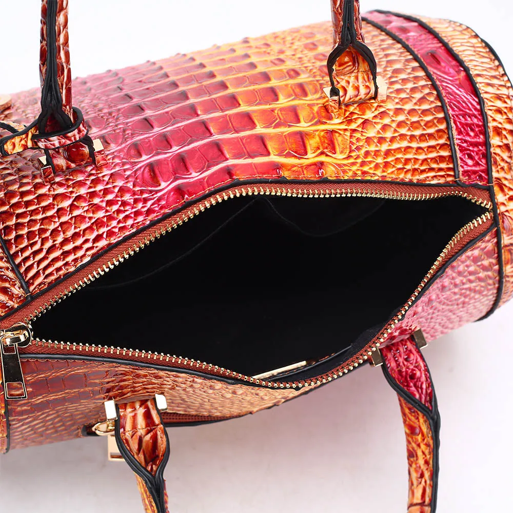 Eleanor Gradient Rainbow Faux Crocodile-Embossed Vegan Leather Womens Satchel by Mia K