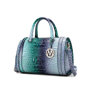 Eleanor Gradient Rainbow Faux Crocodile-Embossed Vegan Leather Womens Satchel by Mia K