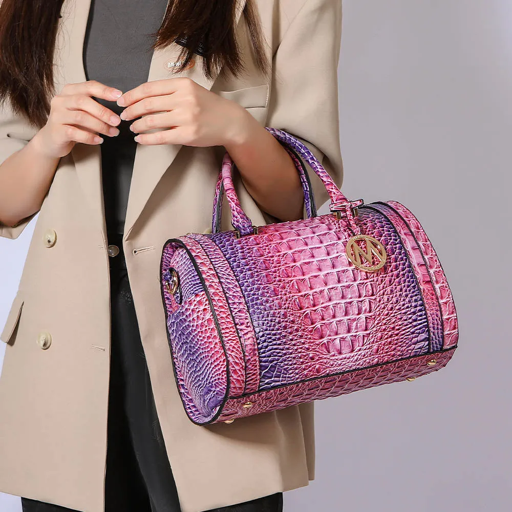 Eleanor Gradient Rainbow Faux Crocodile-Embossed Vegan Leather Womens Satchel by Mia K