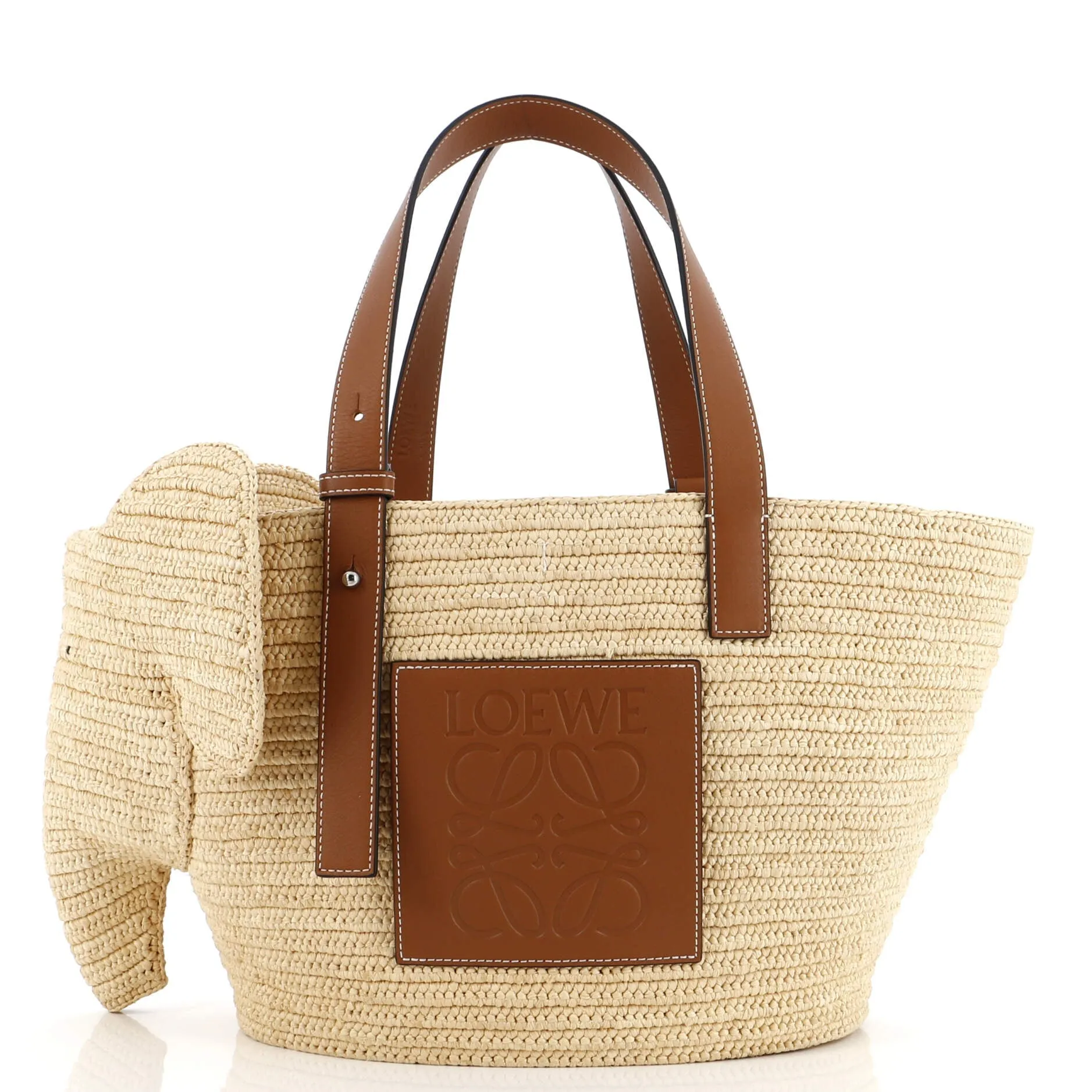 Elephant Basket Tote Raffia Small