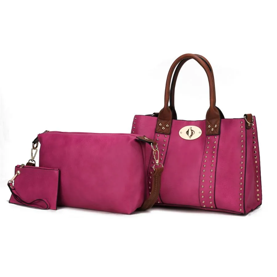 Elissa 3 pc Set Satchel Handbag with Pouch & Coin Purse