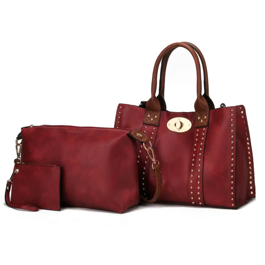 Elissa 3 pc Set Satchel Handbag with Pouch & Coin Purse