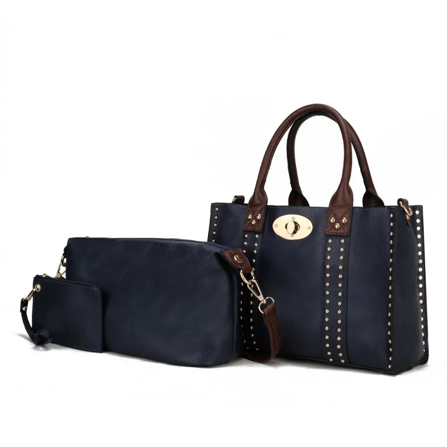 Elissa 3 pc Set Satchel Handbag with Pouch & Coin Purse