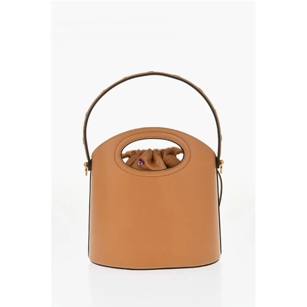 Etro Leather Bucket Bag with Embroidery Flowers