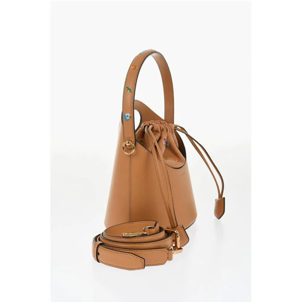Etro Leather Bucket Bag with Embroidery Flowers