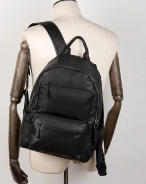 Fashion Black Mens Leather 13-inch Computer Backpack Black Travel Backpack School Backpack for men